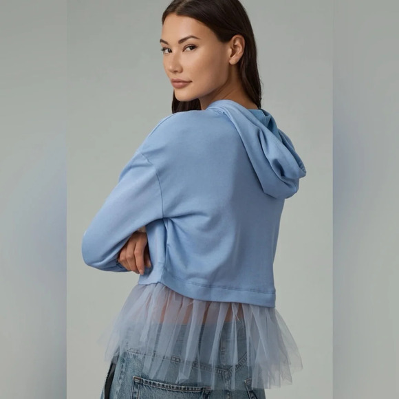 Pilcro Tulle-Hem Short-Sleeve Hoodie - Picture 3 of 5